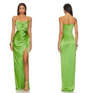 REVOLVE Green Satin Maxi Dress